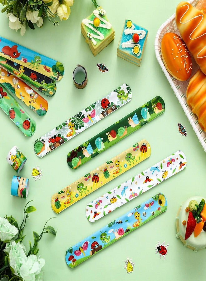 Serencatcher 48Pcs Bug Slap Bracelets, Bug Insect Party Favors Wristbands Bracelets with Ladybug Caterpillar Butterflies Snails Snap for Wild Insect Animal Birthday Party Decorations - Image 2